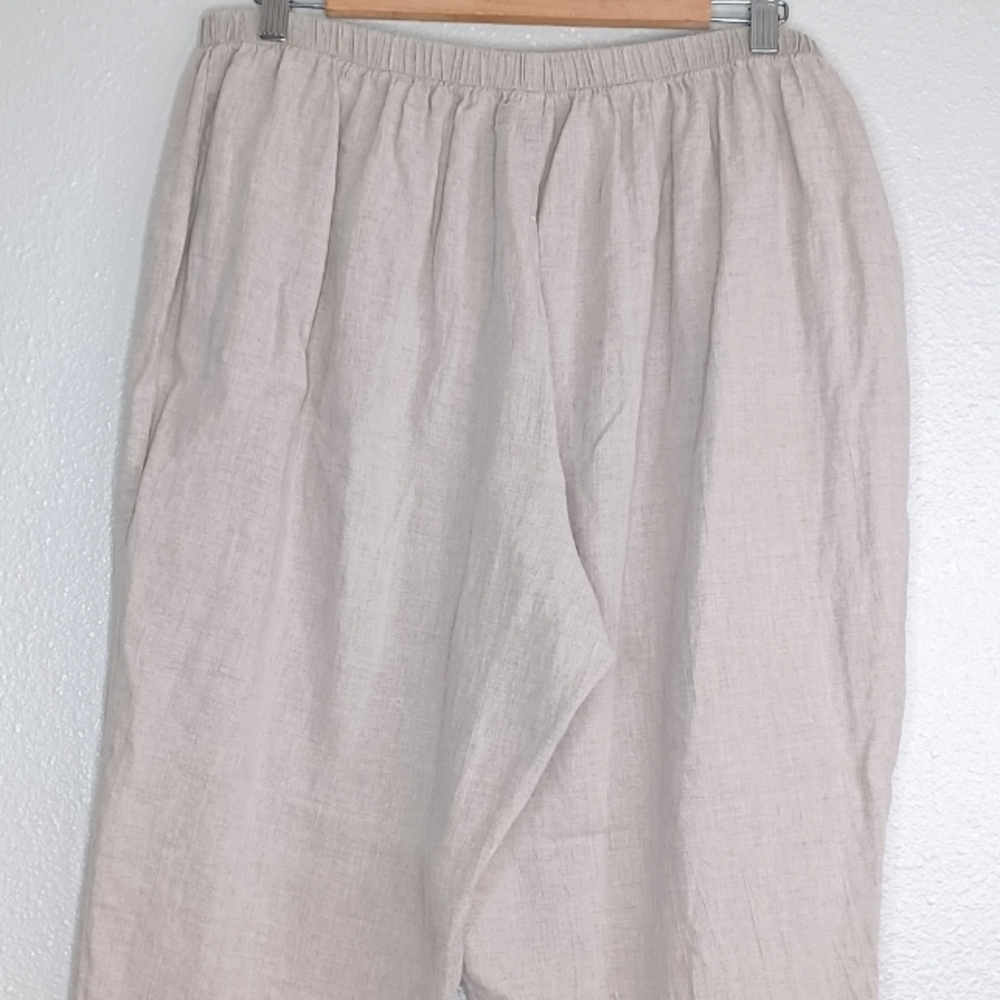 Flax 100% Linen Oatmeal Lagenlook Pull-On Sz L Pants - Picture 5 of 14